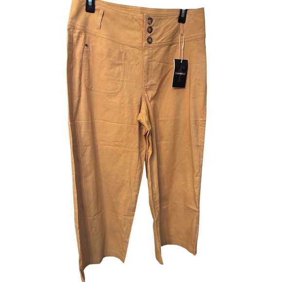 Flamingals‎ Women Mustard Yellow Wide Leg High Rise New With Tags Size M - Picture 2 of 6